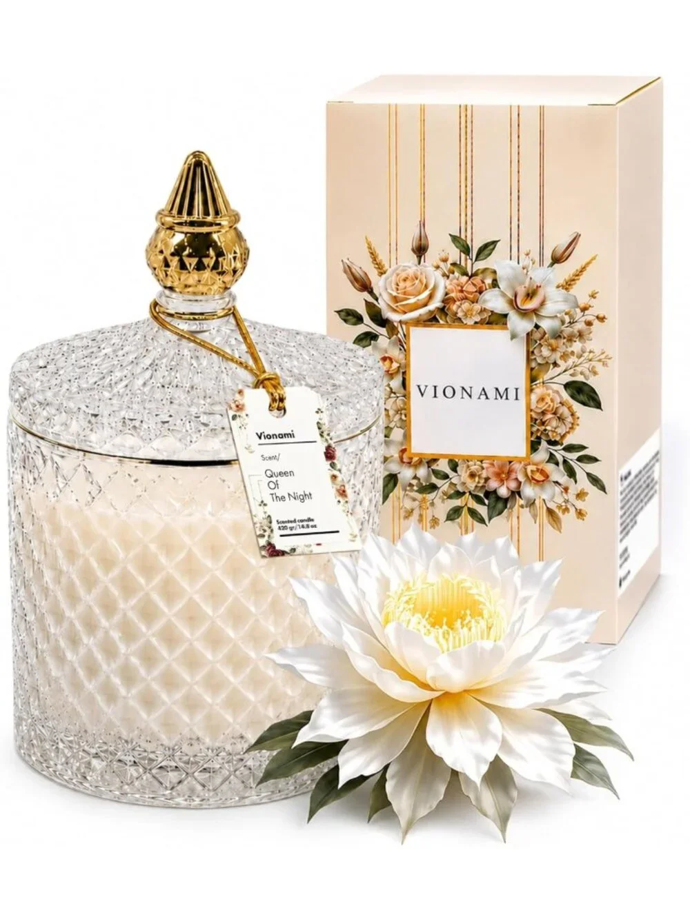 Luxury Scented Candle Gift - Queen of the Night Fragrance, Elegant Glass Jar, 80